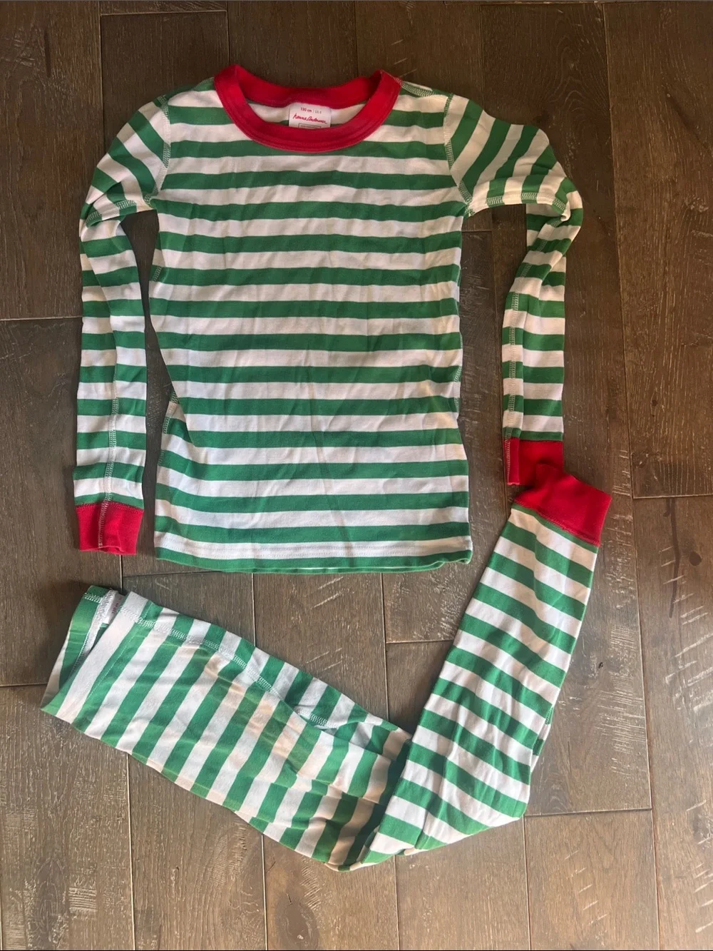 Hanna Andersson Green & White Striped Pajama Set with Red Trim
